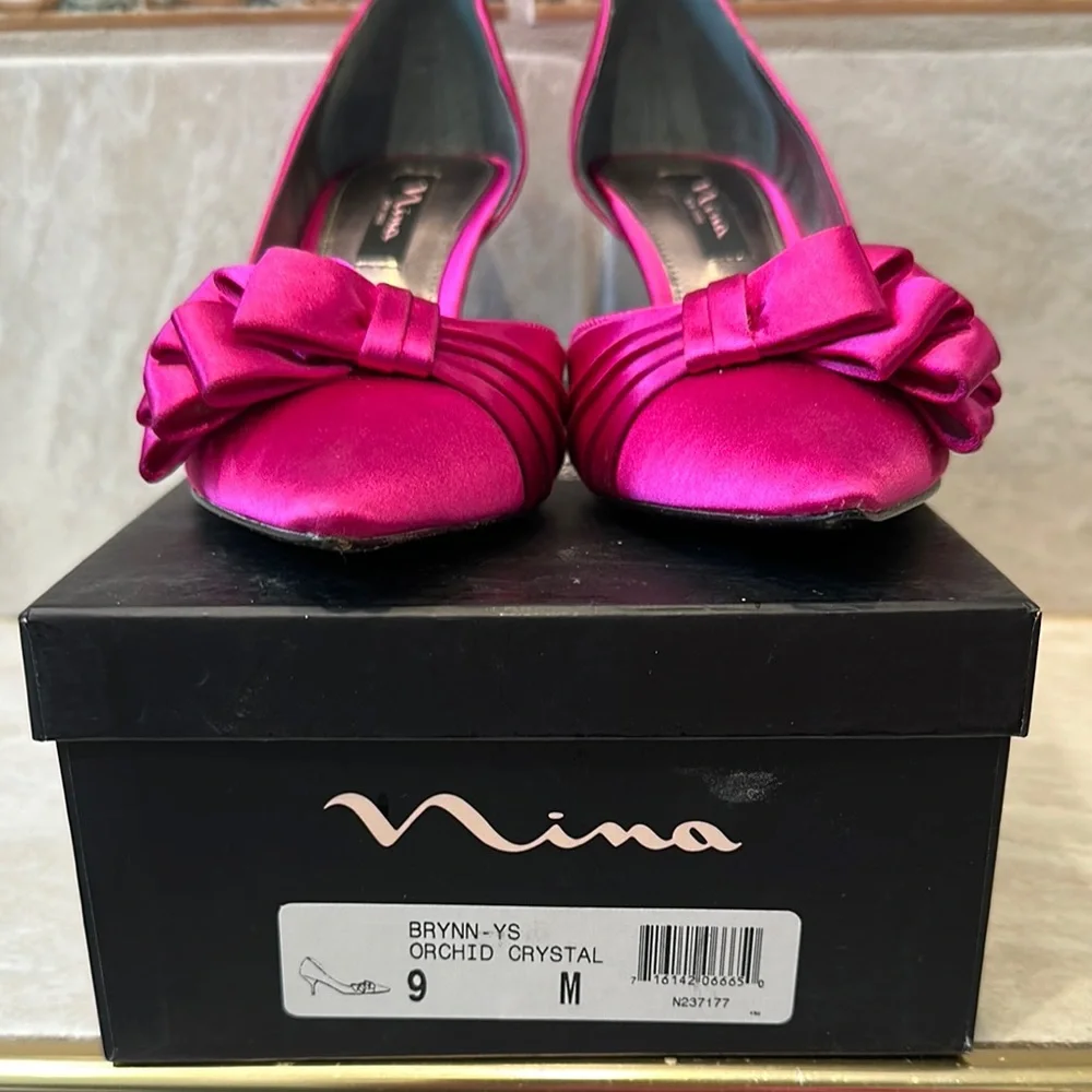 Nina Pink Satin Heels with Bow Detail - Picture 6 of 6